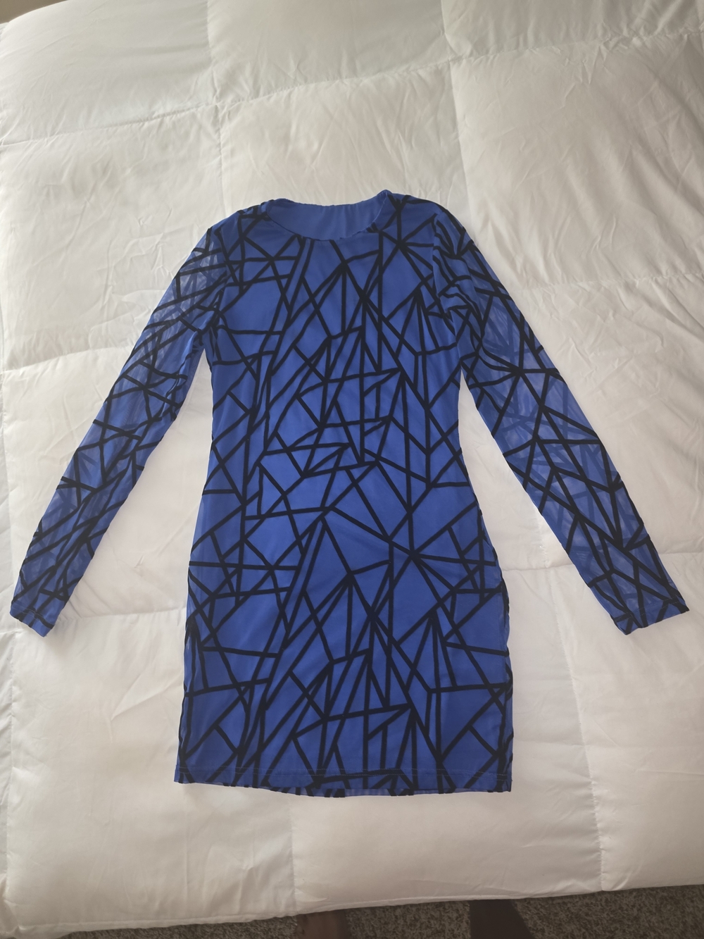 Geometric Mesh Long-Sleeve Bodycon Dress